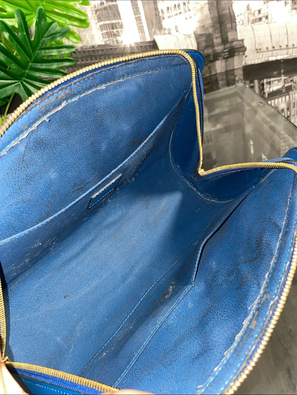 Authentic Rare LOUIS VUITTON Epi Blue Leather Dauphine GM Pouch Bag